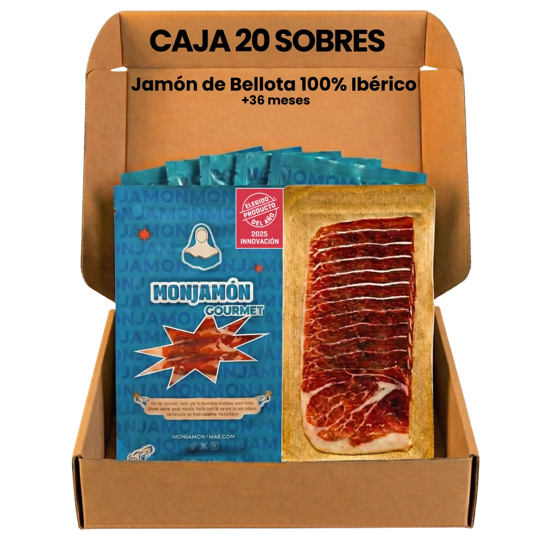20 SOBRES JAMÓN DE BELLOTA 100% IBÉRICO +36 MESES PREMIUM  |  Añada 2023- Pata Negra Loncheado 80gr/ud [Elegido Producto del Año 2025]