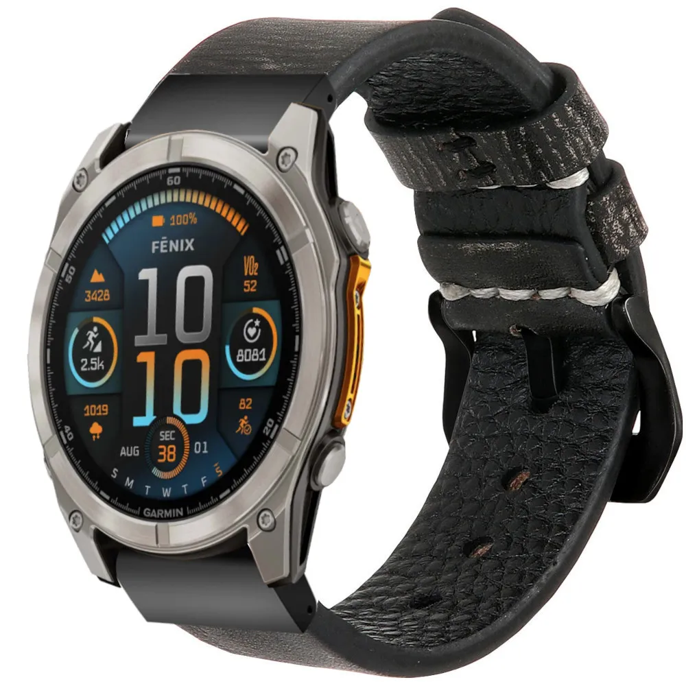 Garmin Fenix 8 - 51mm / Fenix 7X Pro / Fenix 6X Pro / Enduro 3 / Epix 2 Pro 51mm leather band handmade Quickfit connectors 26mm