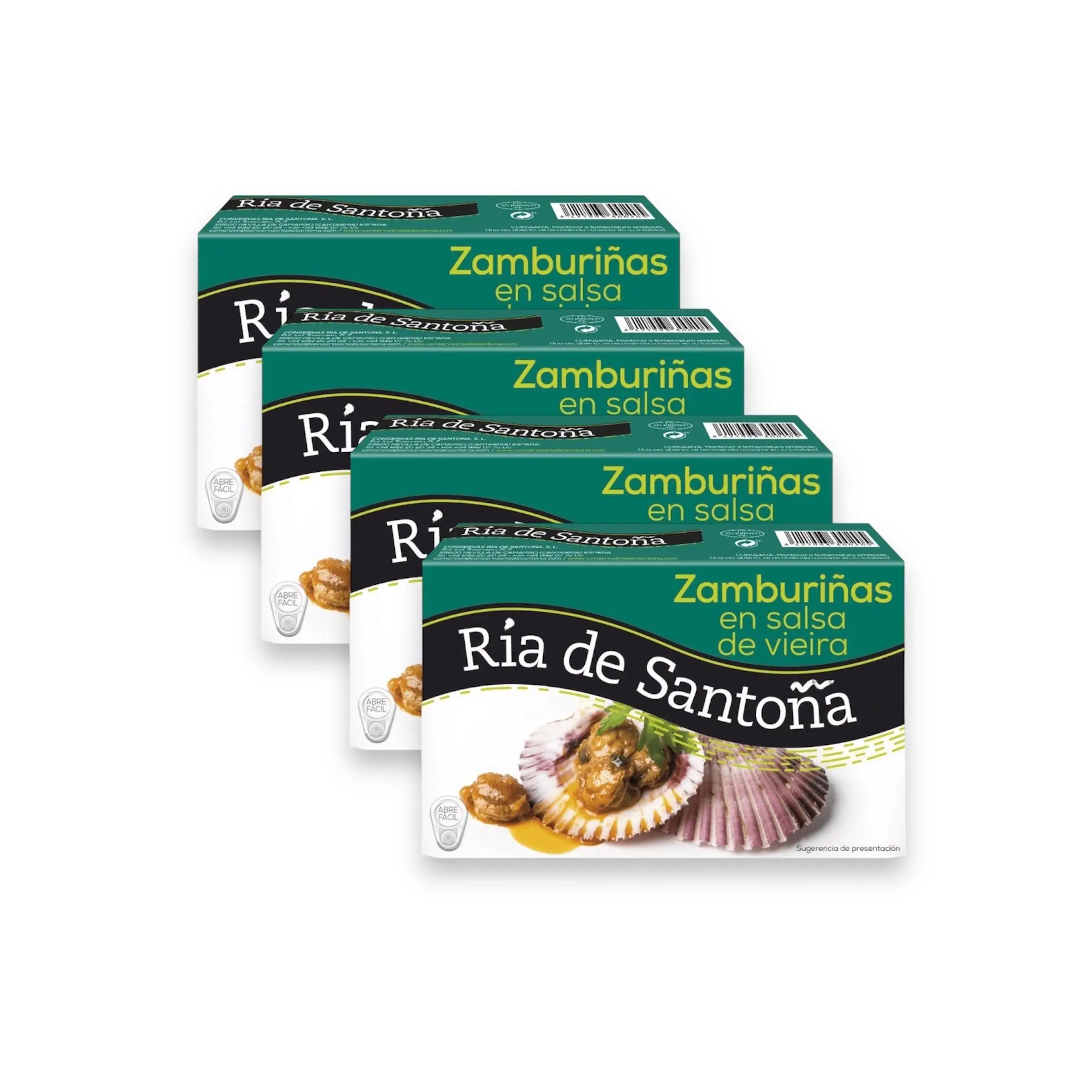 Zamburiñas en Salsa de Vieira Ría de Santoña Pack de 4 Latas de 111grs - Disfruta de la mejor calidad y sabor en cada bocado, con una receta tradicional y artesanal que realza cualquier plato.