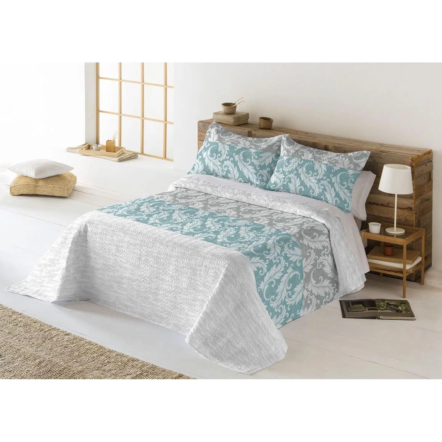 Colcha bouti liso para Verano y Entretiempo, 100% Poliester, Colcha Cubre Cama Fina, suava,  con una Funda de Almohada