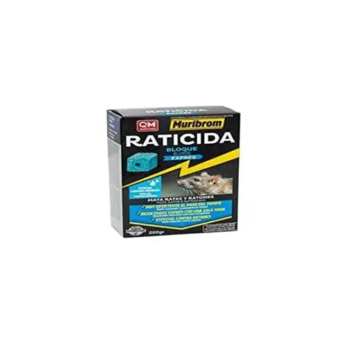 MURIBROM Quimunsa Raticida Cebo Bloque EXPRÉS 200 gr de Veneno Ratones, Ratas y roedores