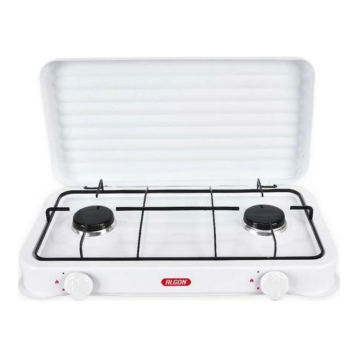 ZYLX SHOPPING - Hornillo de Gas 2 Quemadores con Tapa 55x28 cm, Hierro Esmaltado, Ideal para Camping y Exterior