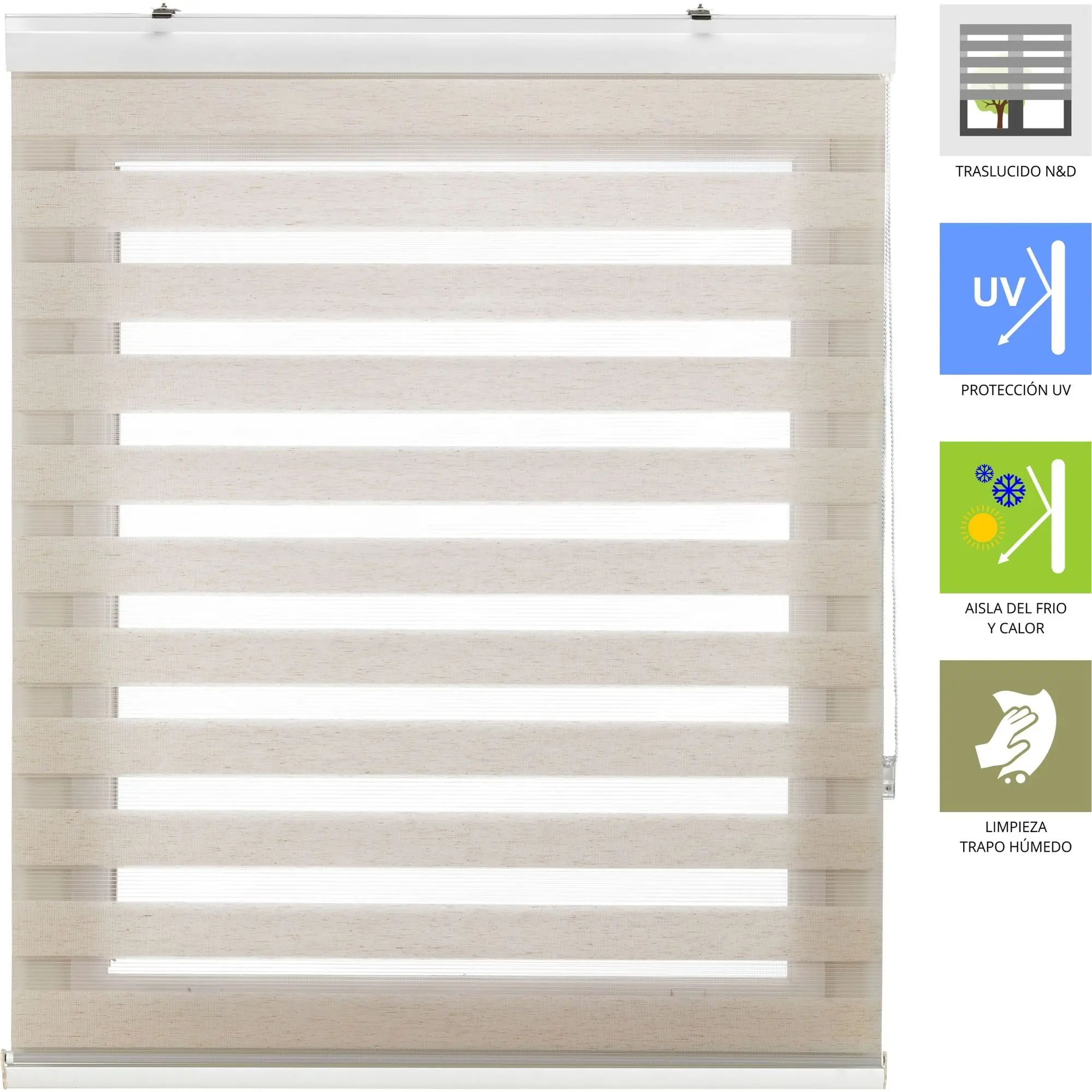 BLINDECOR - Estor Enrollable Noche y Día Premium Modelo VELA – Estor Noche y Día con Galería Fácil Instalación Pared o Techo - Estor Ventana Doble Tejido – Estor Enrollable Día y Noche para Ventanas