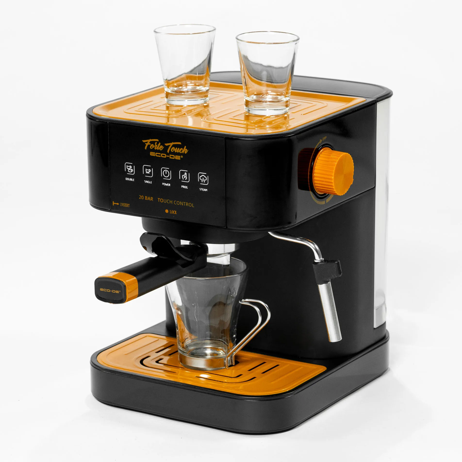 Eco-De Cafetera Espresso Forte Touch, 20 Bar, Panel Táctil, Estructura INOX, Boquilla De Espuma Capuccinatore, 1.6 litros, Express, Bandeja Calienta Tazas, 1050W ECO-420 Eco-De