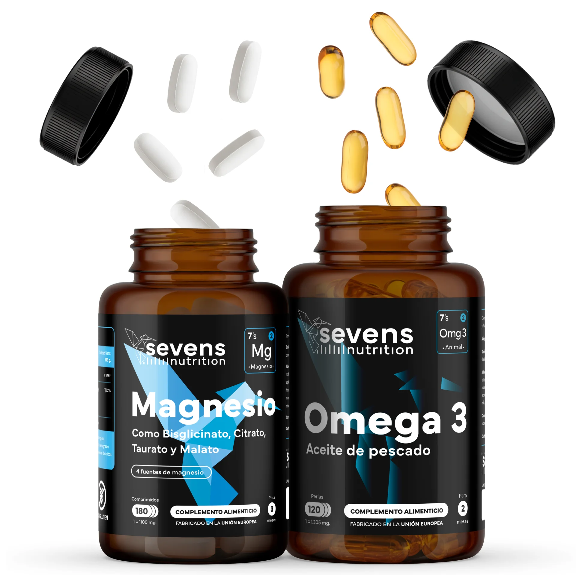 Pack Magnesio 180 Comprimidos + Omega 3 de Pescado 2000 mg 120 Cápsulas Blandas – Sevens Nutrition
