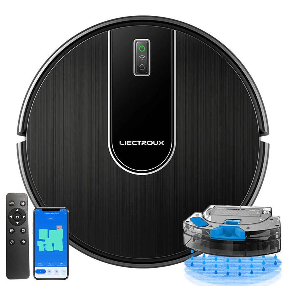 Robot aspirador y fregasuelos Liectroux N7S-U, mapeo inteligente, WiFi, succión 6000Pa, 120 min, cubo 400ml, tanque 250ml, compatible Alexa y Google Assistant, ideal para mascotas, alfombras y suelos