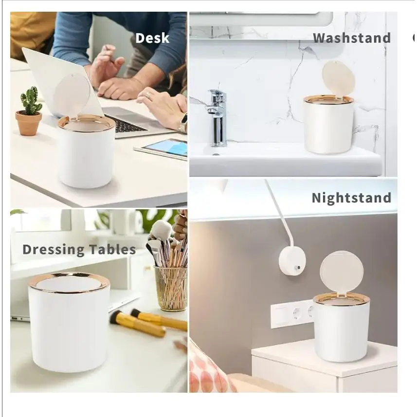 Tabletop Trash Can with Lid, 2.6L Mini Trash Can, Small Trash Can for Desk, Bathroom, Changing Table, Kitchen