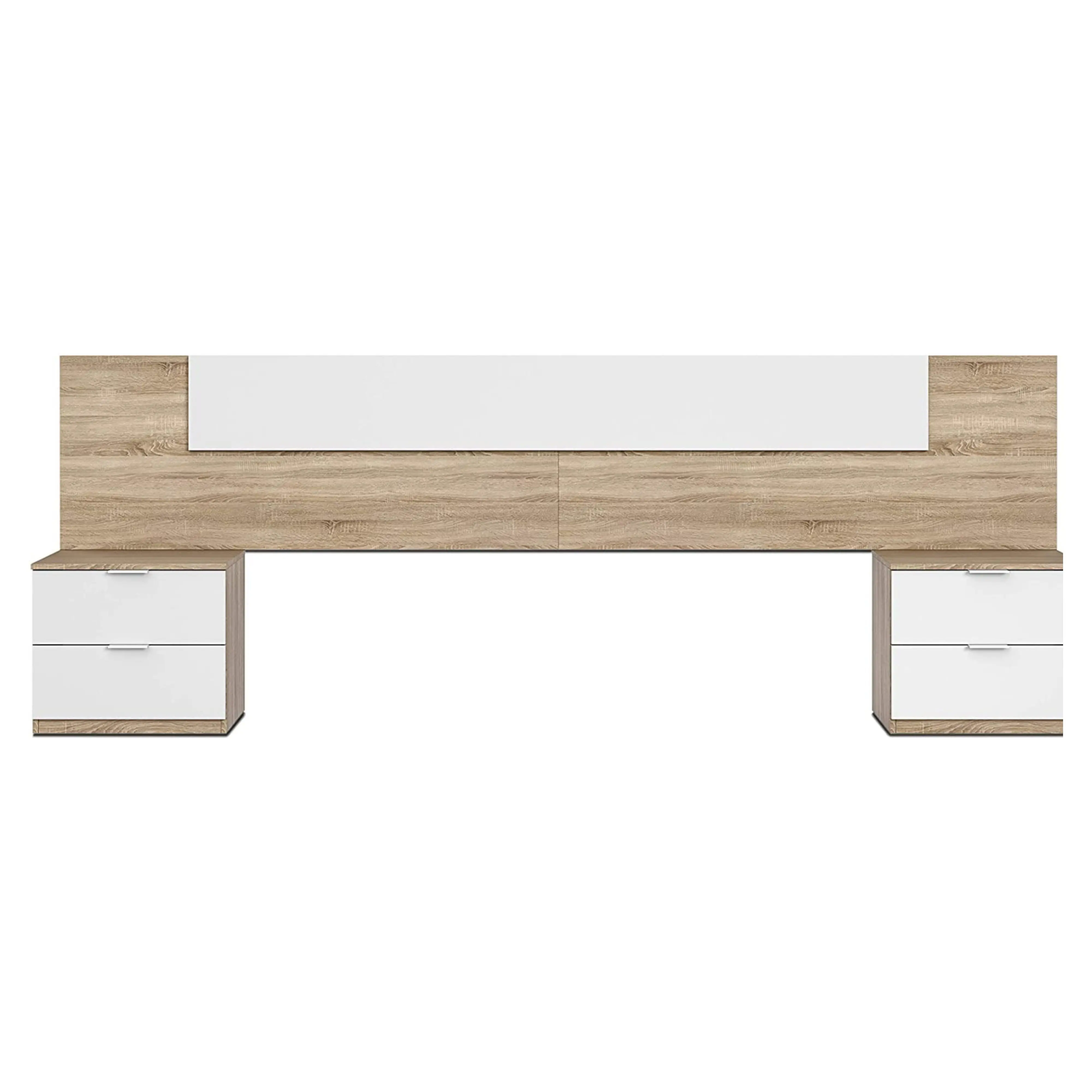 Miroytengo Cabecero Dormitorio Matrimonio con 2 mesitas Blanco y Roble con mesillas incluídas 247x95x38 cm