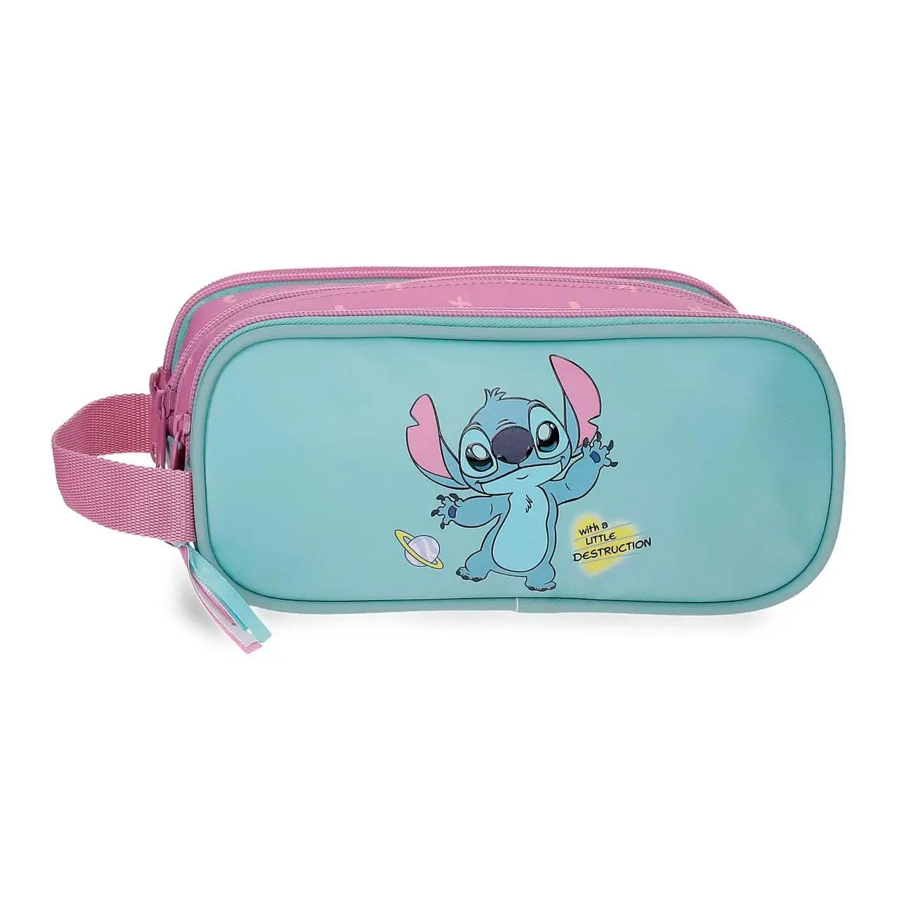 Estuche tres compartimentos Stitch Little Destruction 22 cm x 10 cm x 9 cm Turquesa