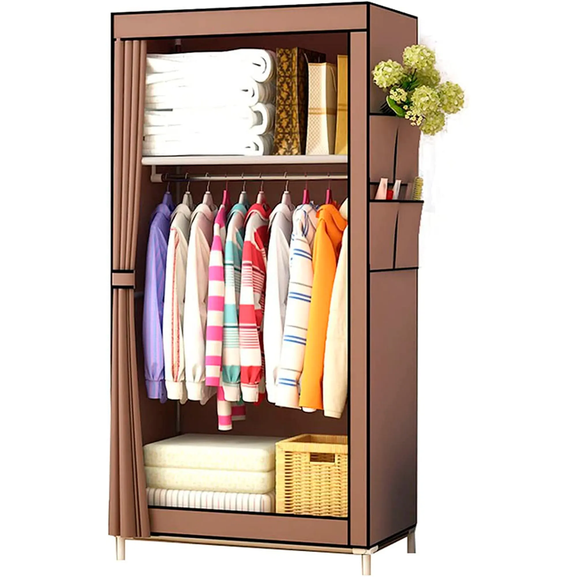 Nyana wardrobe dressing fabric with side pockets 160x70x45cm-clothes and shoes organizer