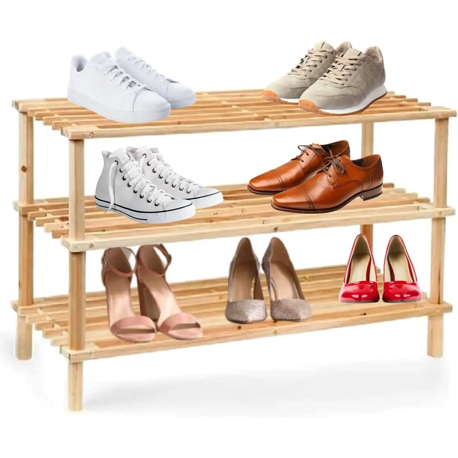 STARLEY-Zapatero Madera 2-3-4Pisos Diseñado en España, Banco Zapatero, Mueble Zapatero de Madera de 3 Niveles, Medidas: 63x26x48.5 cm