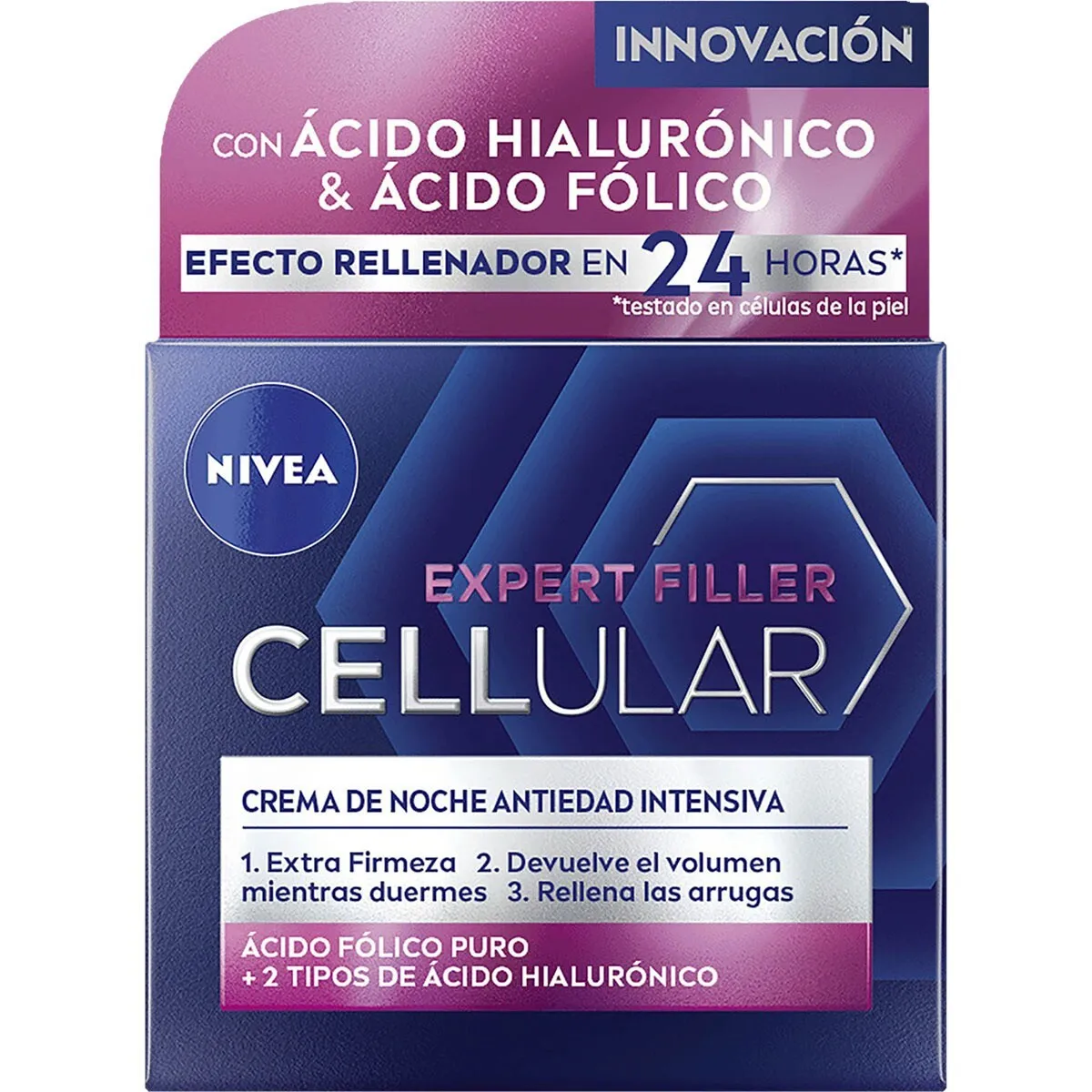 NIVEA Expert Filler Cellular Crema de Noche Antiedad Intensiva 50 Ml con ácido Fólico Puro y ácido Hialurónico