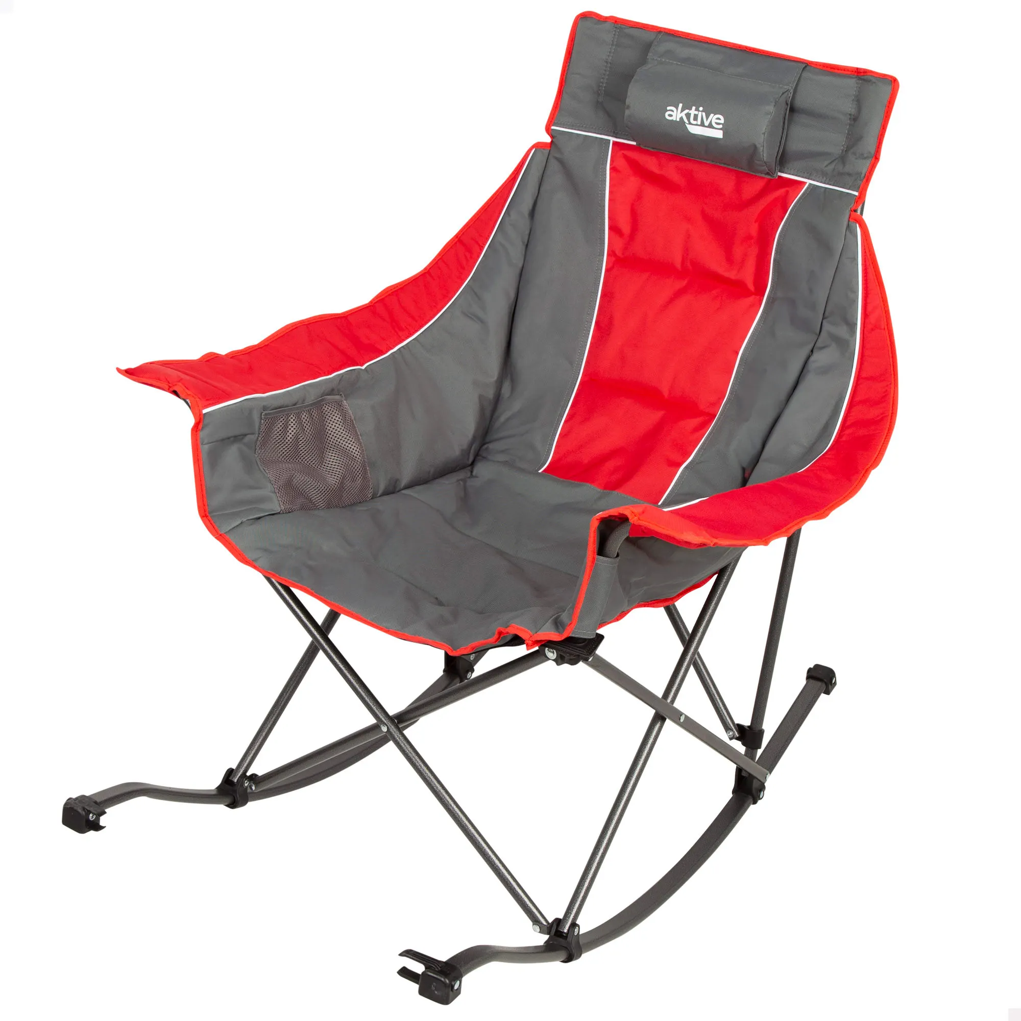 Aktive - Silla mecedora de camping plegable, con cojín y bolsillos laterales de malla, fabricada en acero y poliéster acolchado, incluye bolsa de transporte con asa, ideal para uso en exteriores,