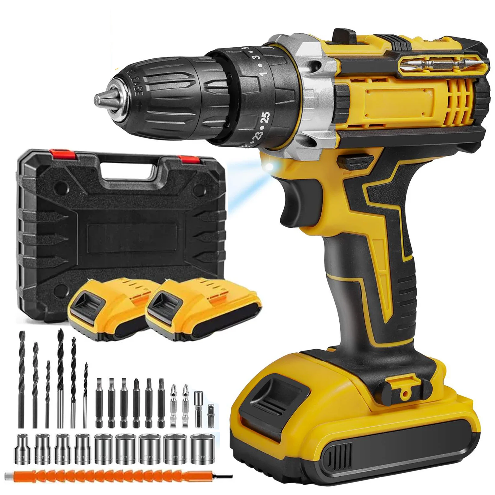 18V Cordless Electric Drill Set 23 Pieces recharged Electric Screwdriver with Lithium Battery Household multifunctional 2- Speed Power Tools for Christmas Gift