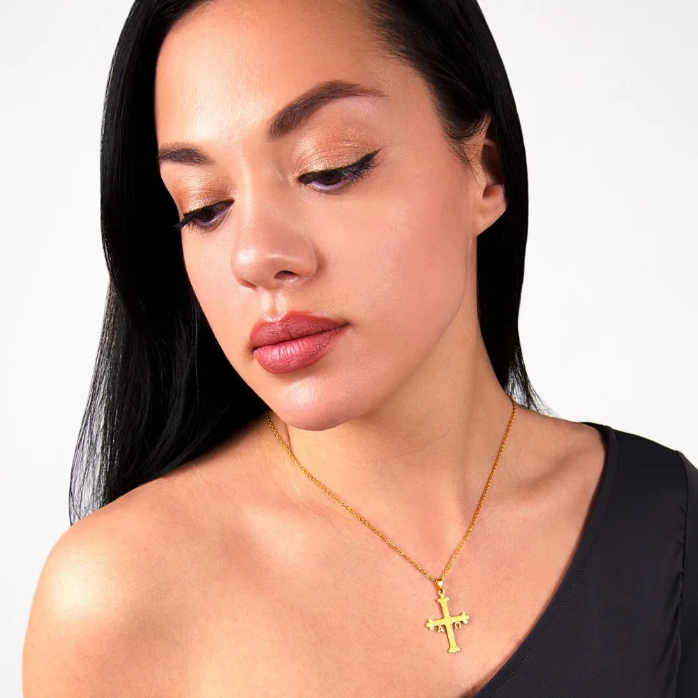 AVANCY-Asturian steel cross necklace 316 L. 18 klts gold plated. Manufactured in Spain.