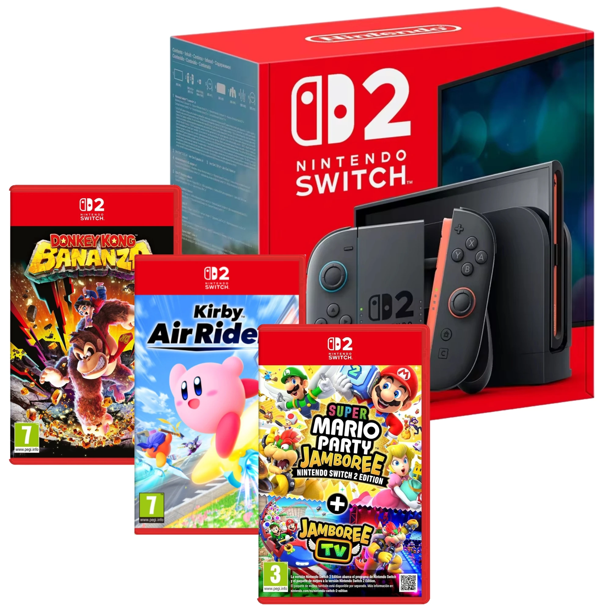 Pack Consola Nintendo Switch 2 + Donkey Kong Bananza + Super Mario Party Jamboree + Kirby Air Riders - Nintendo Switch 2 - Nuevo Precintado - PAL España