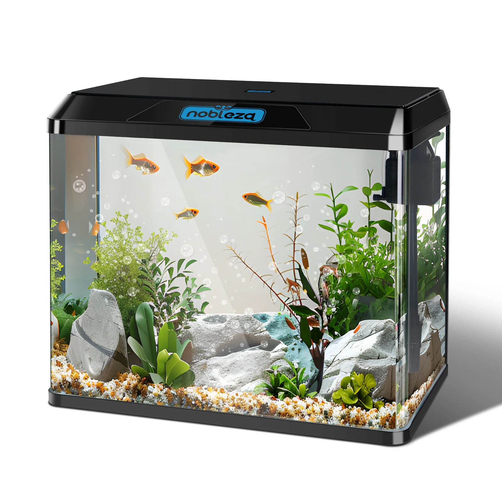 Nobleza 54L Acuarios y Peceras Completas, Peceras de Cristal con Sistema de Filtrado Integrado e Iluminación LED, Acuarios de Iniciación, Negro/Blanco