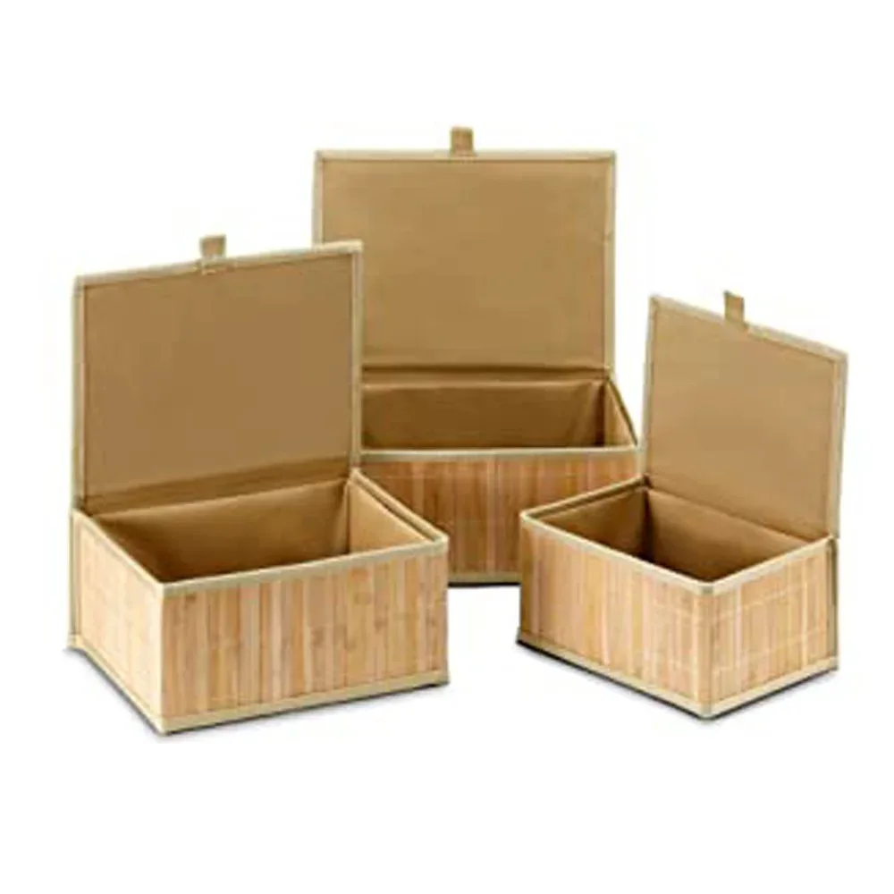 3 Caja  juegos de almacenamiento de de Bambú Natural , a prueba de polvo, para ropa, cosméticos, almacenamiento doméstico,almacenamiento caja de almacenamiento