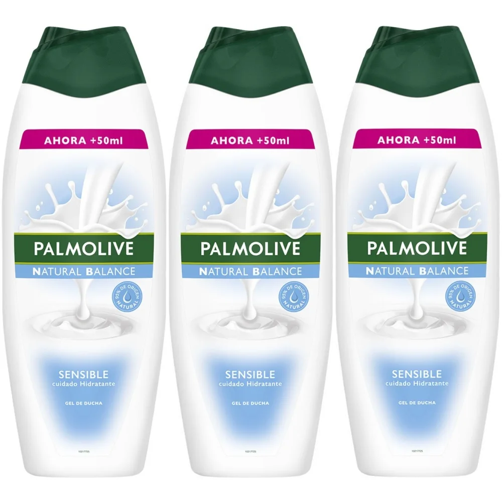 Palmolive Gel de Baño en Crema Natural Balance Sensible Cuidado Hidratante, Botella 550+50 ml, Pack 3 uds - Gel de ducha cremoso, agradable fragancia, ayuda a mantener la hidratacion natural de la