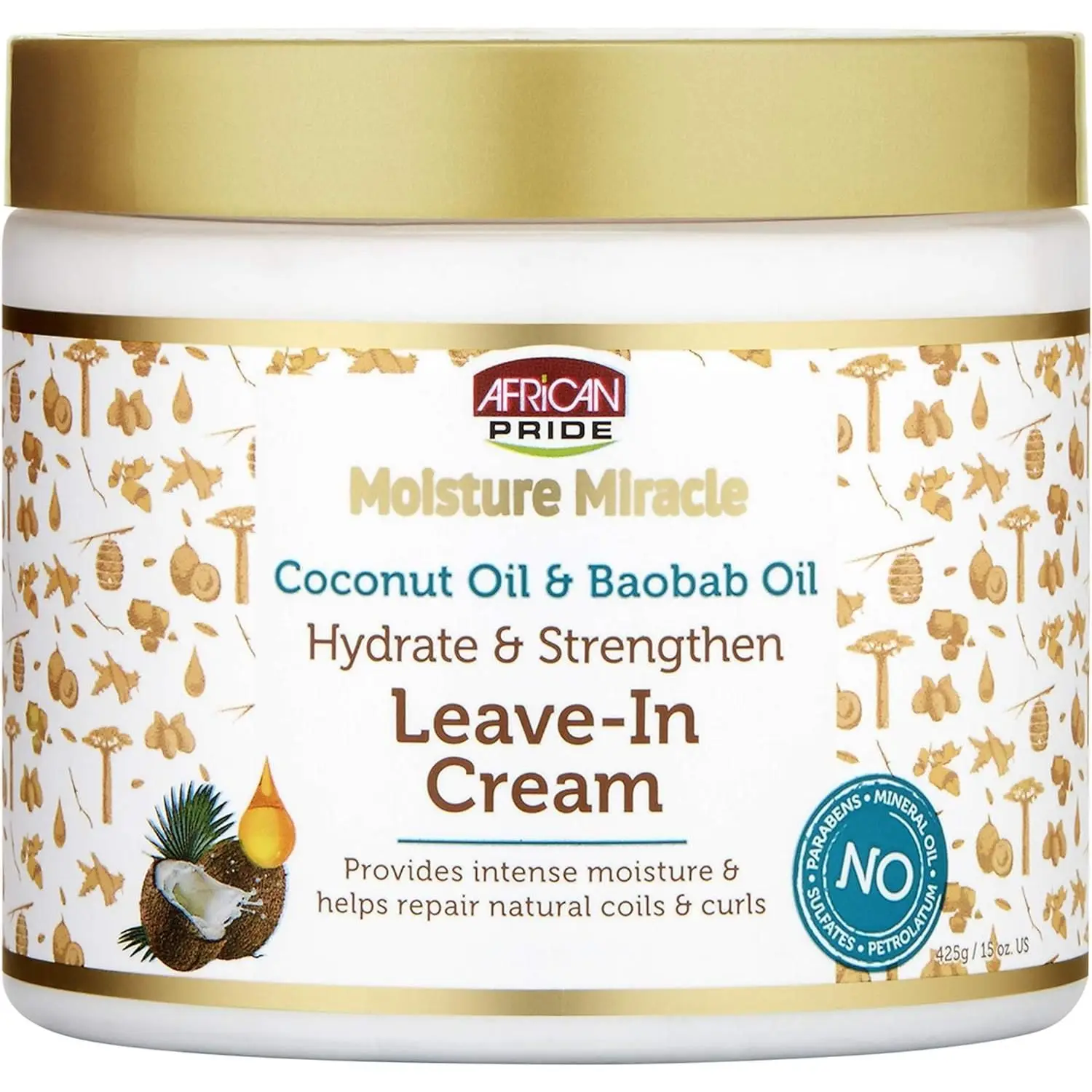 Casasofia- African Pride Crema Sin Enjuague con Aceite de Coco y Baobab 15 Oz