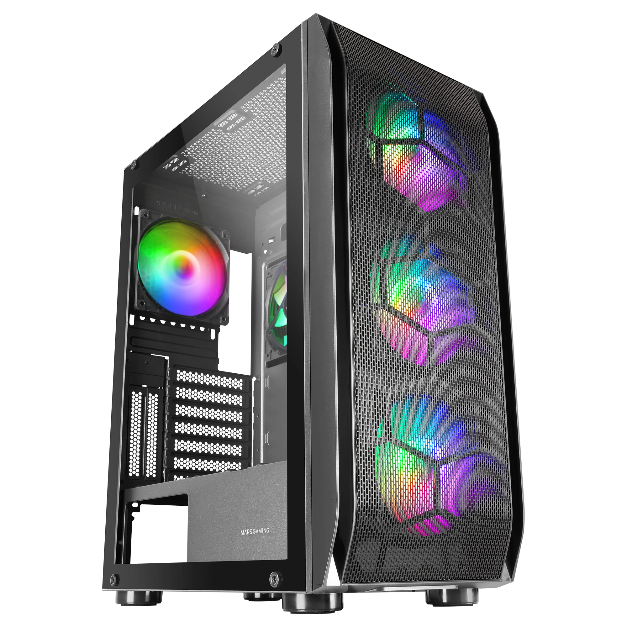 Mars Gaming Negro/Blanco Mc-Kx, Torre Gaming Premium E-Atx, Sistema Cpu Freezer, 5 Ventiladores Argb Ultra-Silenciosos, Controladora Argb Y Mando Rf, Frontal Mesh, Torre Pc Gaming O