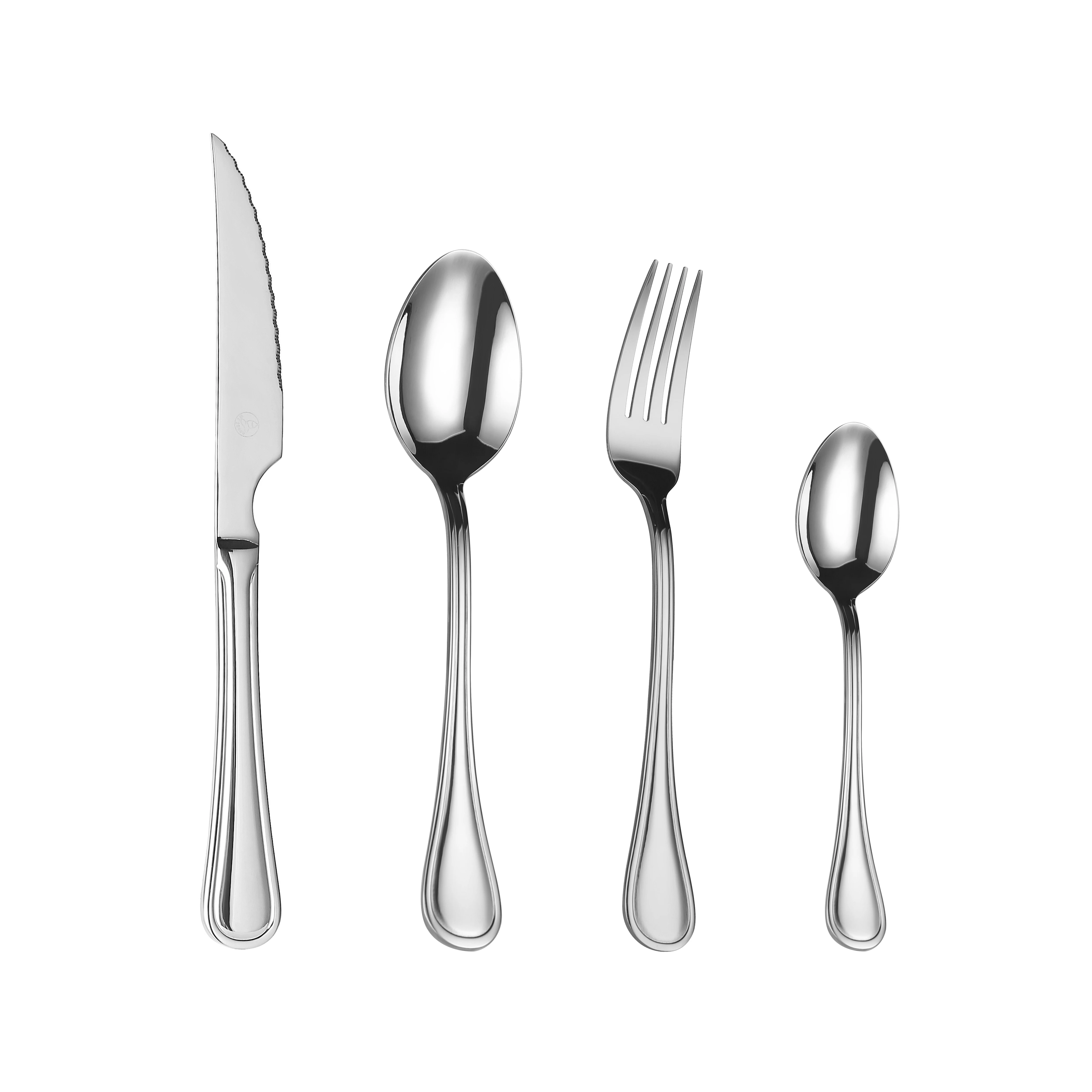 Mr.Spoon Serie Raya Juego de 24 o 48 piezas cubiertos,Acero Inoxidable 18/0,Económico y funcional,Incluye cuchillo de carne o mesa,tenedor,cuchara,cucharilla,Mango monobloque,Apto para