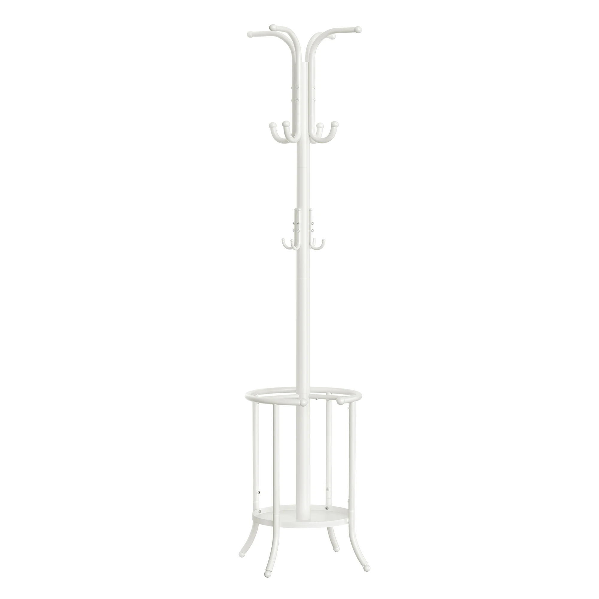 SONGMICS Perchero, Perchero con Paragüero, 12 Ganchos, Estructura Metálica, 175 cm de Alto, para Entrada, Salón, Dormitorio, Blanco Perla/Negro Tinta