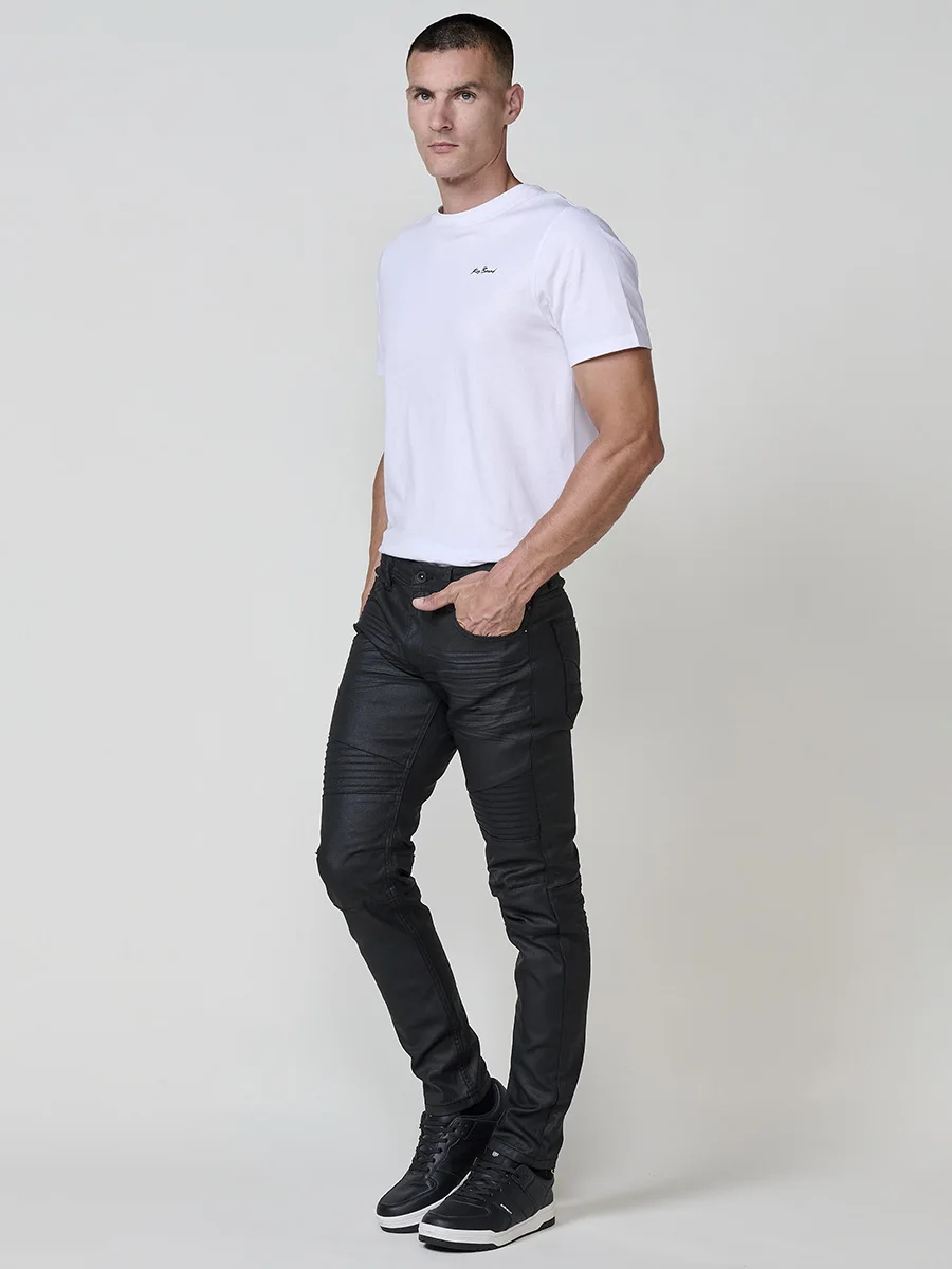 Koroshi - Pantalón biker skinny fit de denim elástico 98% algodón y 2% elastano para hombre, estilo urbano moderno negro