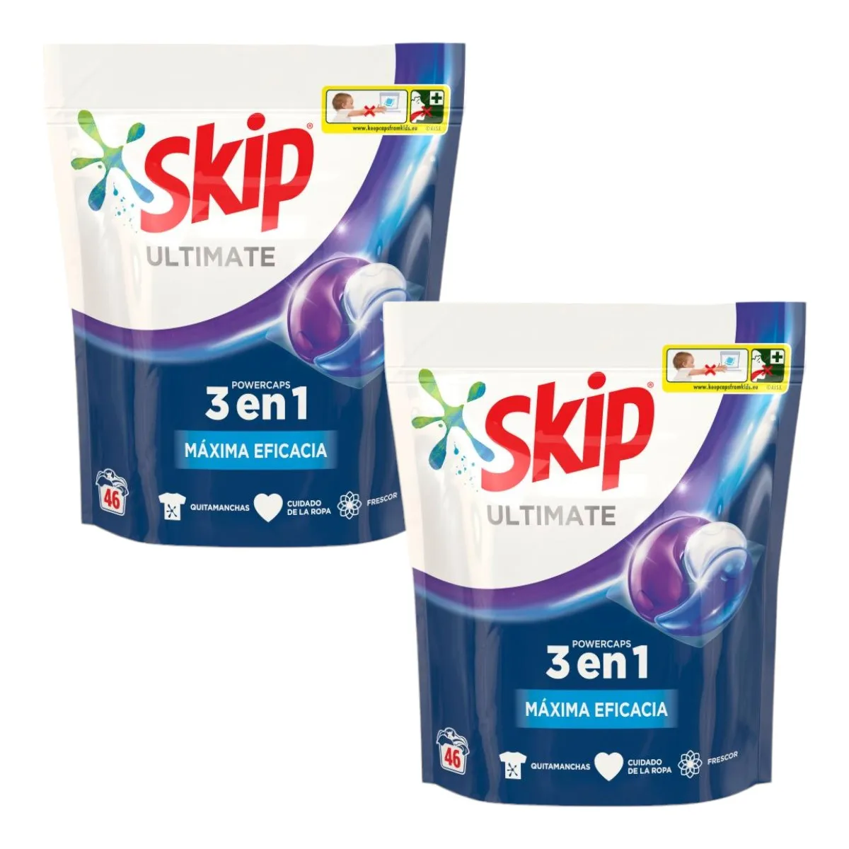 SKIP Ultimate Pack 2 bags of liquid detergent Machine 3 in 1 maximum efficacy bag 46 capsules (Total 92 capsules)