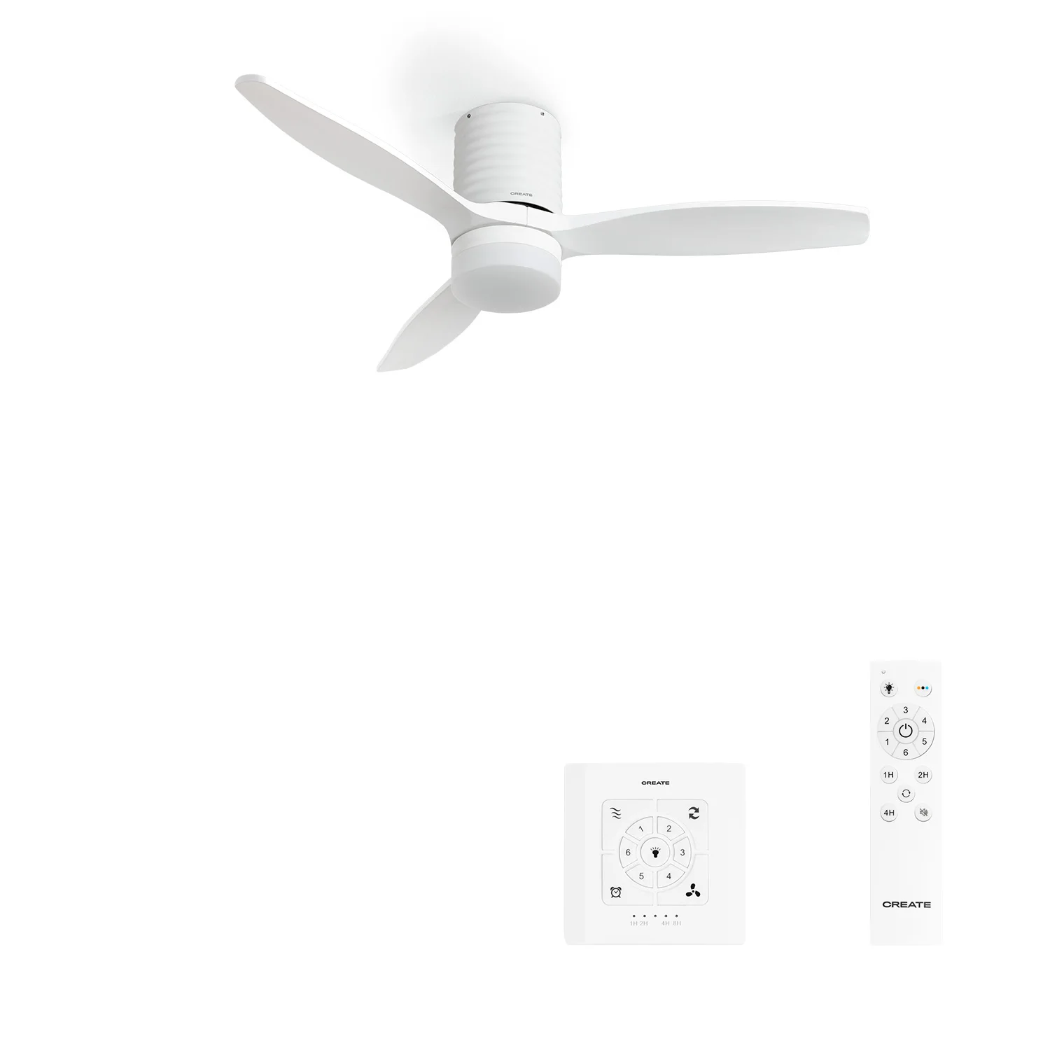 Create - 40w silent ceiling fan ø132 cm 100% wood, 6 speeds, summer/winter function, white motor horizontal lines, wind calm line