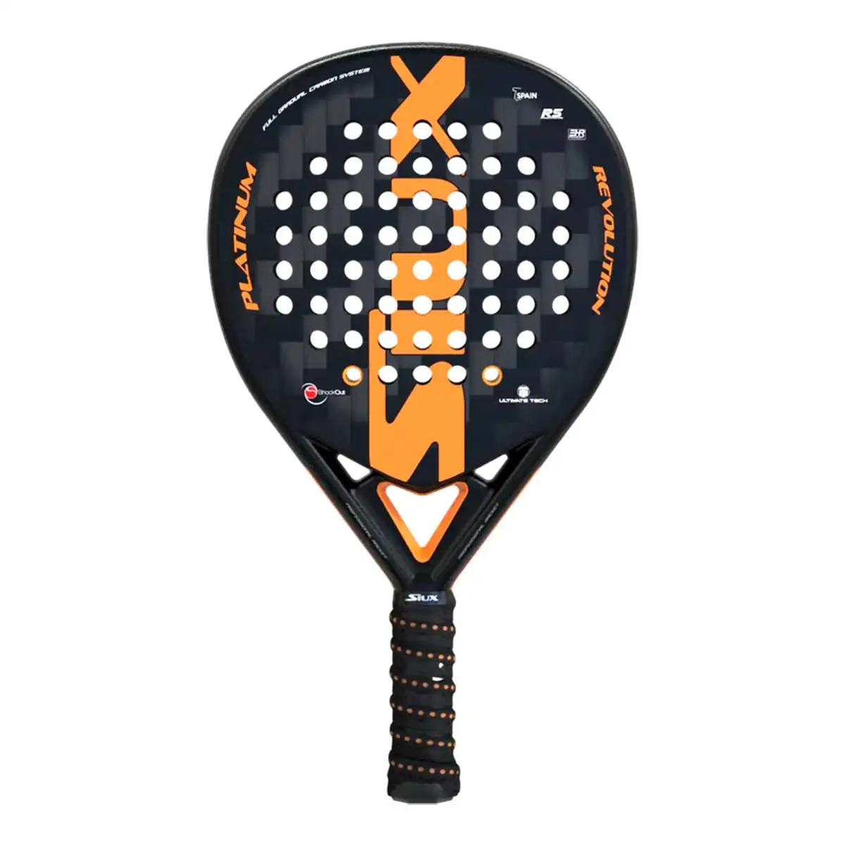 Pala de pádel Platinum Revolution Siux fibra de carbono 24K negro/naranja