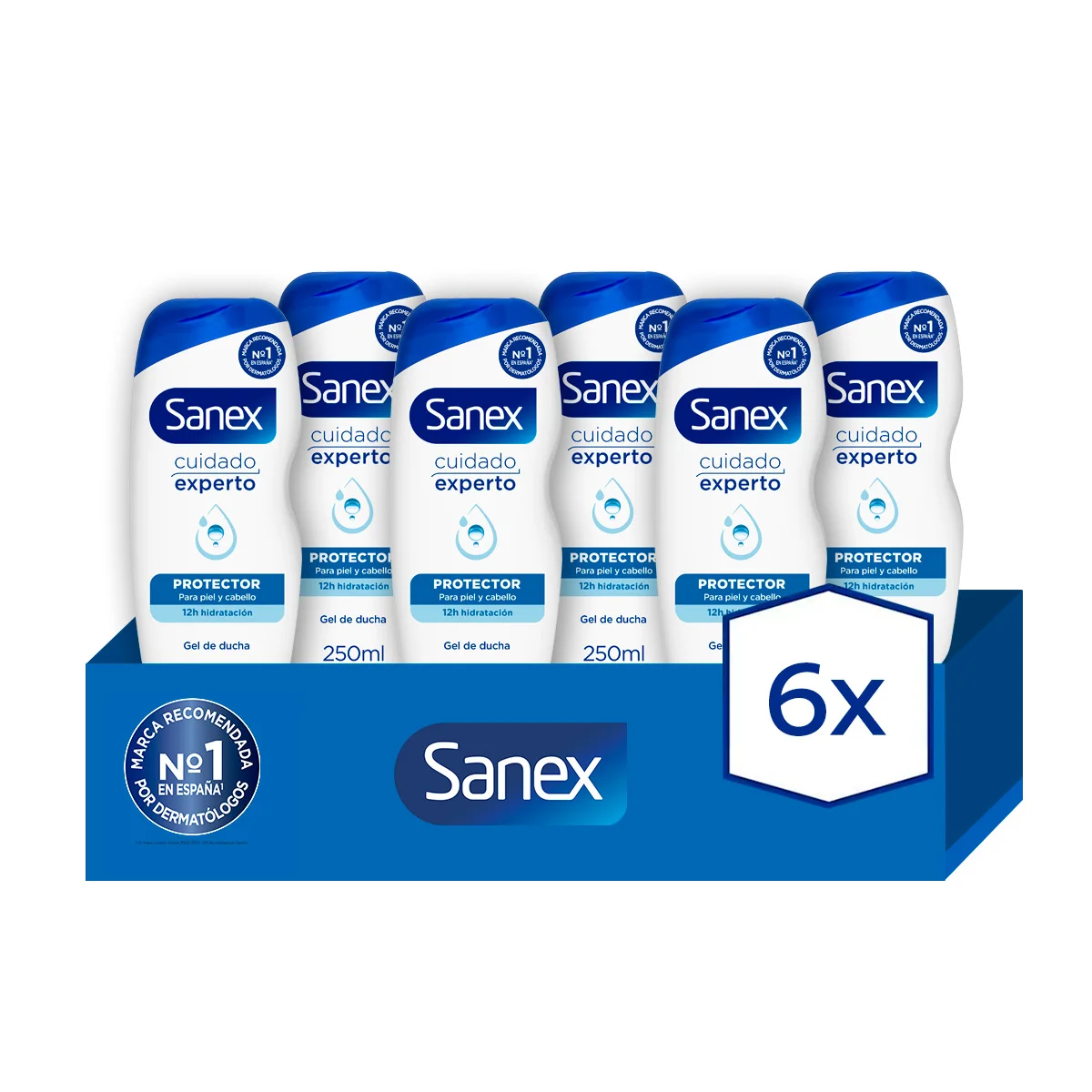 Shower Gel or Bath SANEX BiomeProtect Dermo normal skin, prebiotic, combat bacteria 250ml. Pack 6