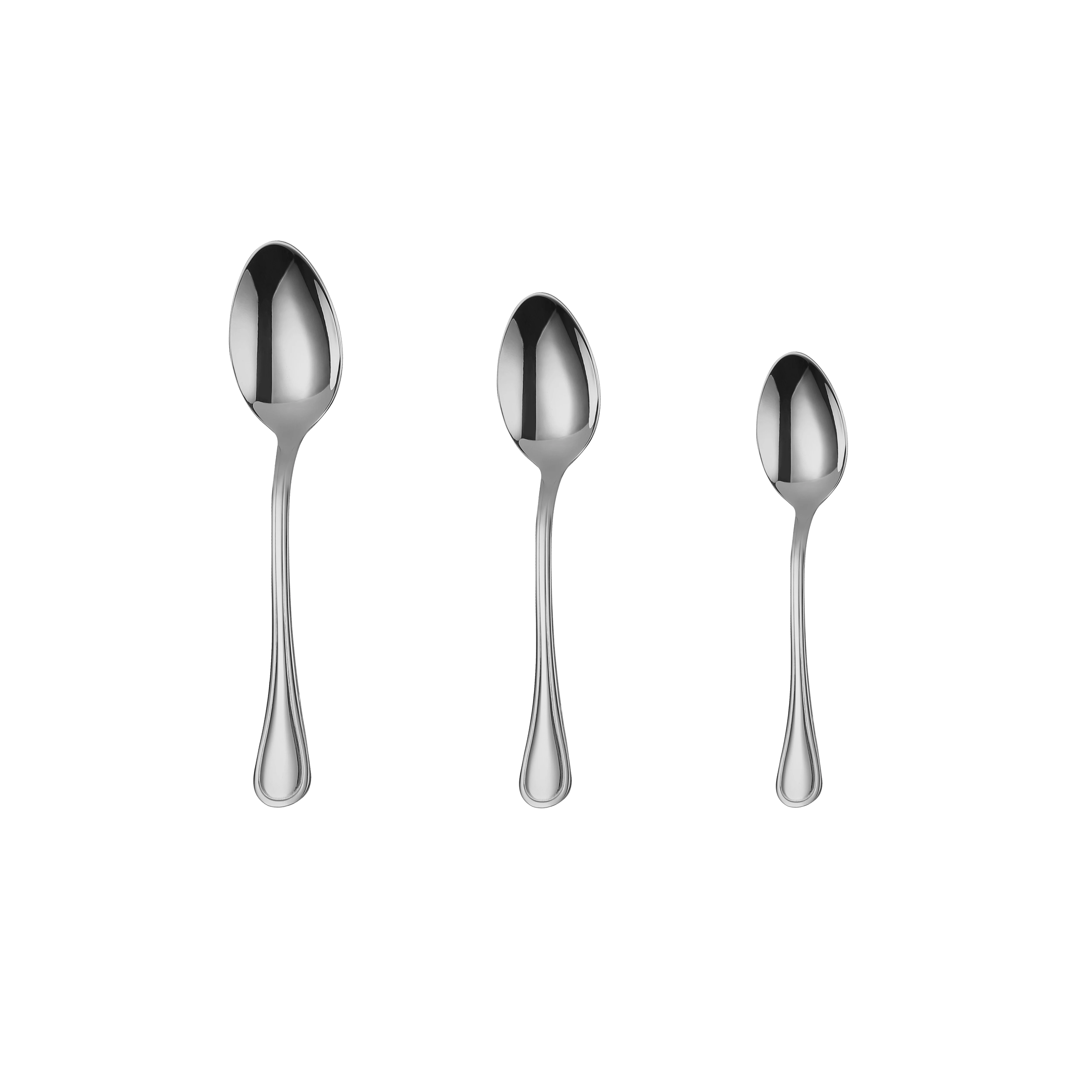 Mr.Spoon Serie Raya Cucharas de 12, 48 o120 piezas,Acero inoxidable 18/0,Plateado,Económico y funcional,Cuchara de té 150mm,cuchara de café 125mm,cuchara moka 105mm,Mango monobloque,Apto para