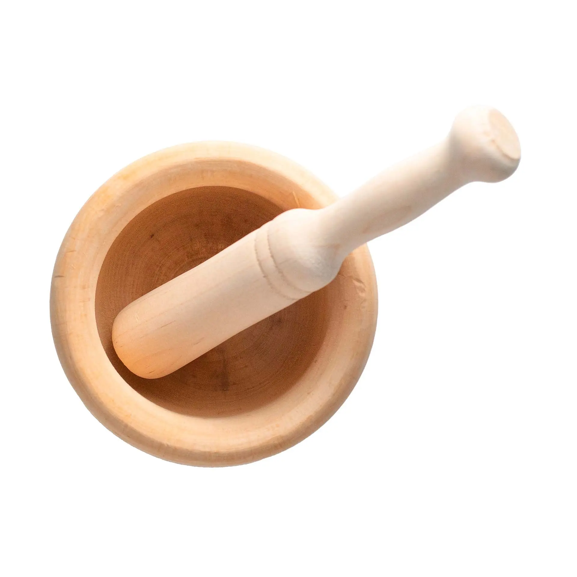 Fackelmann Mortero de Cocina para Triturar Especias, ajos y aliños, Majar, Salsas y Alioli, Ø14x10cm y Mano Ø3,5x20cm, Madera Natural de Abedul, 14x10cm, 1ud