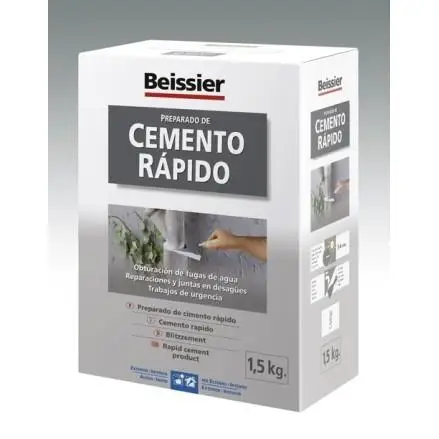 Cemento Gris Rápido Beissier Especial para Tapar Rápidamente Fugas y Juntas en caja de 1.5kg y de 6kg