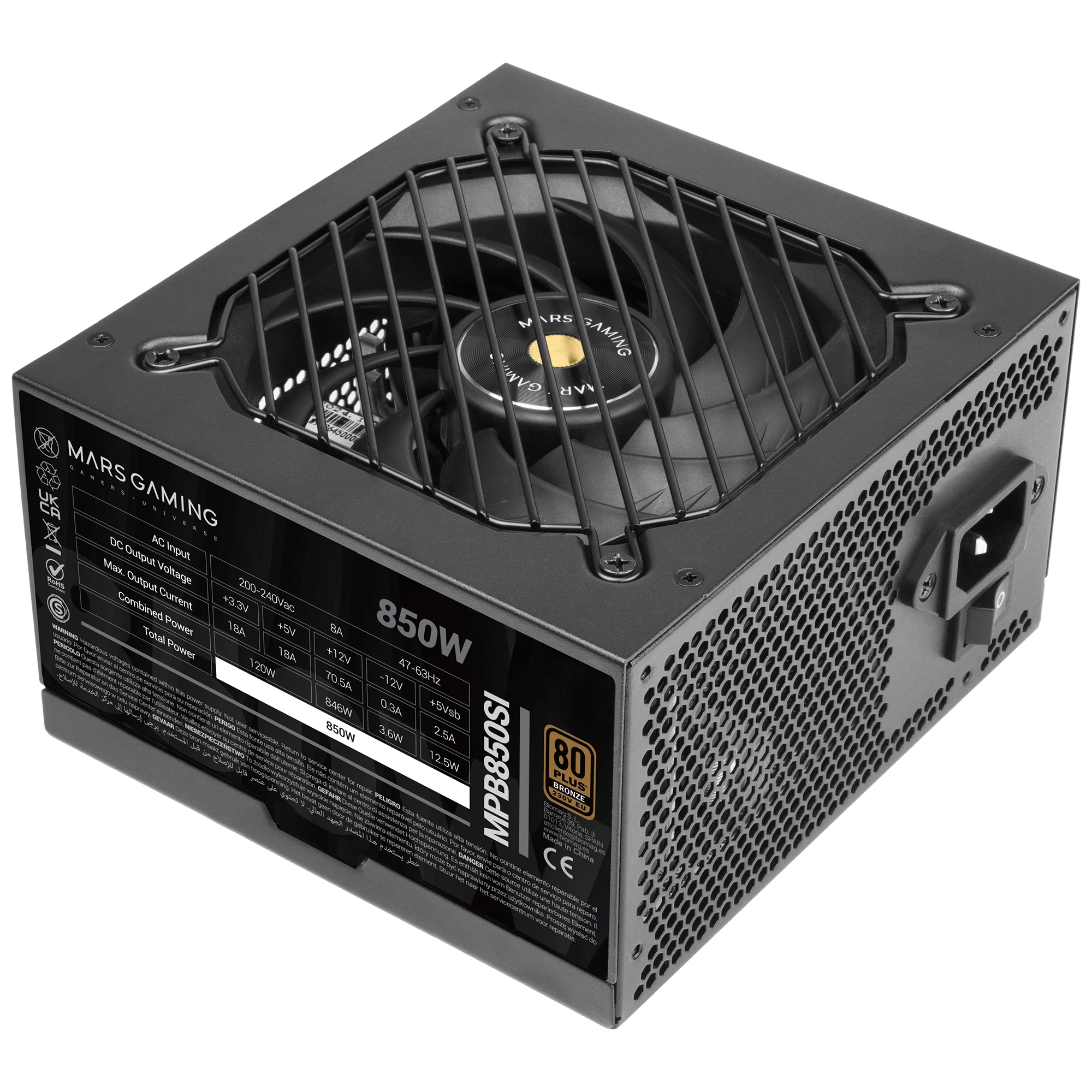 Mars Gaming MPBSI, Fuente Alimentación PC ATX, 7 Años Garantía, 80Plus Bronze 230V, 90% Eficiencia, Ventilador SI Extreme Silence con Núcleo de Cobre, Tecnologías AI2-RPM, DC-DC y SMD, Fuente PC ATX