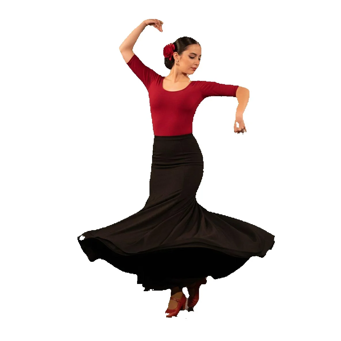 Falda Negro Flamenca de Ensayo con Quillas con Movimiento y Elegancia