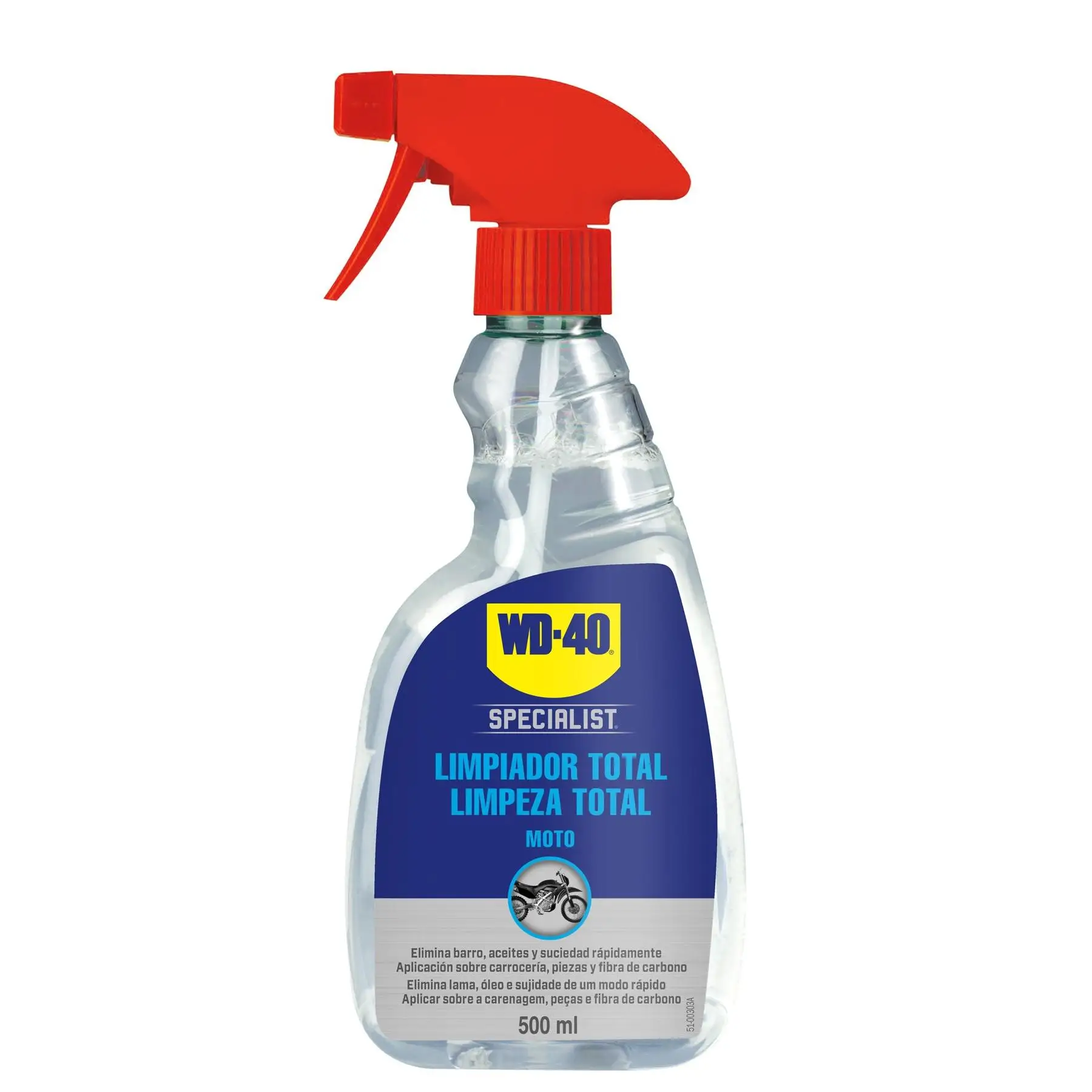 Limpiador Total Moto WD 40 en spray de 500ML, recomendado para todos los materiales de la moto, Carrocería, Piezas y Fibra de Carbono