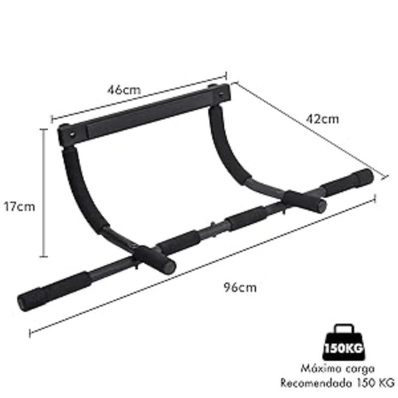 Decodeko-door pull-up bar without screws |   Multifunction for pull-ups, crunches and push-ups |   Reinforced steel structure |   Easy assembly and non-slip grip
