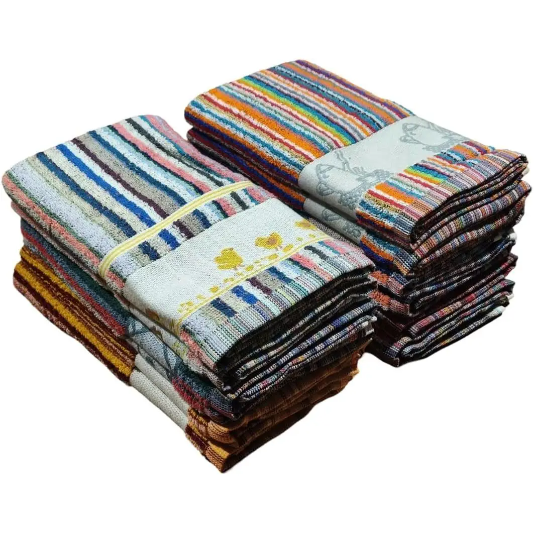 American Ripknot Kitchen Cloth, 12-Pack 100% Absorbent Cotton Quick-drying Cloth, Made in Portugal 3 Solid Models, Kimba Striped, Multicolor