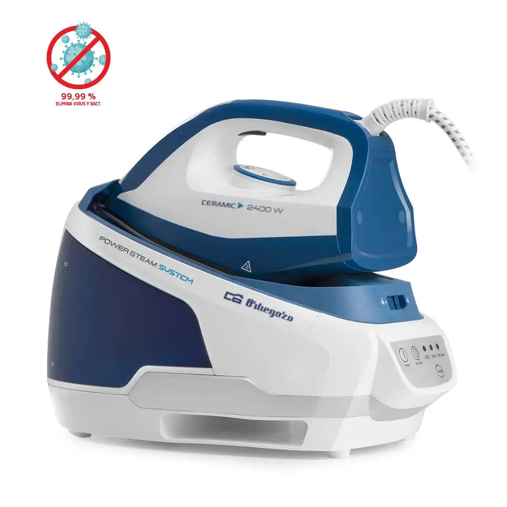 Orbegozo centro de planchado a vapor VP 8600, planchado en seco y a vapor, 2 modos de funcionamiento, suela cerámica, regulador de temperatura, depósito de agua extraíble 2 litros, 2400 W