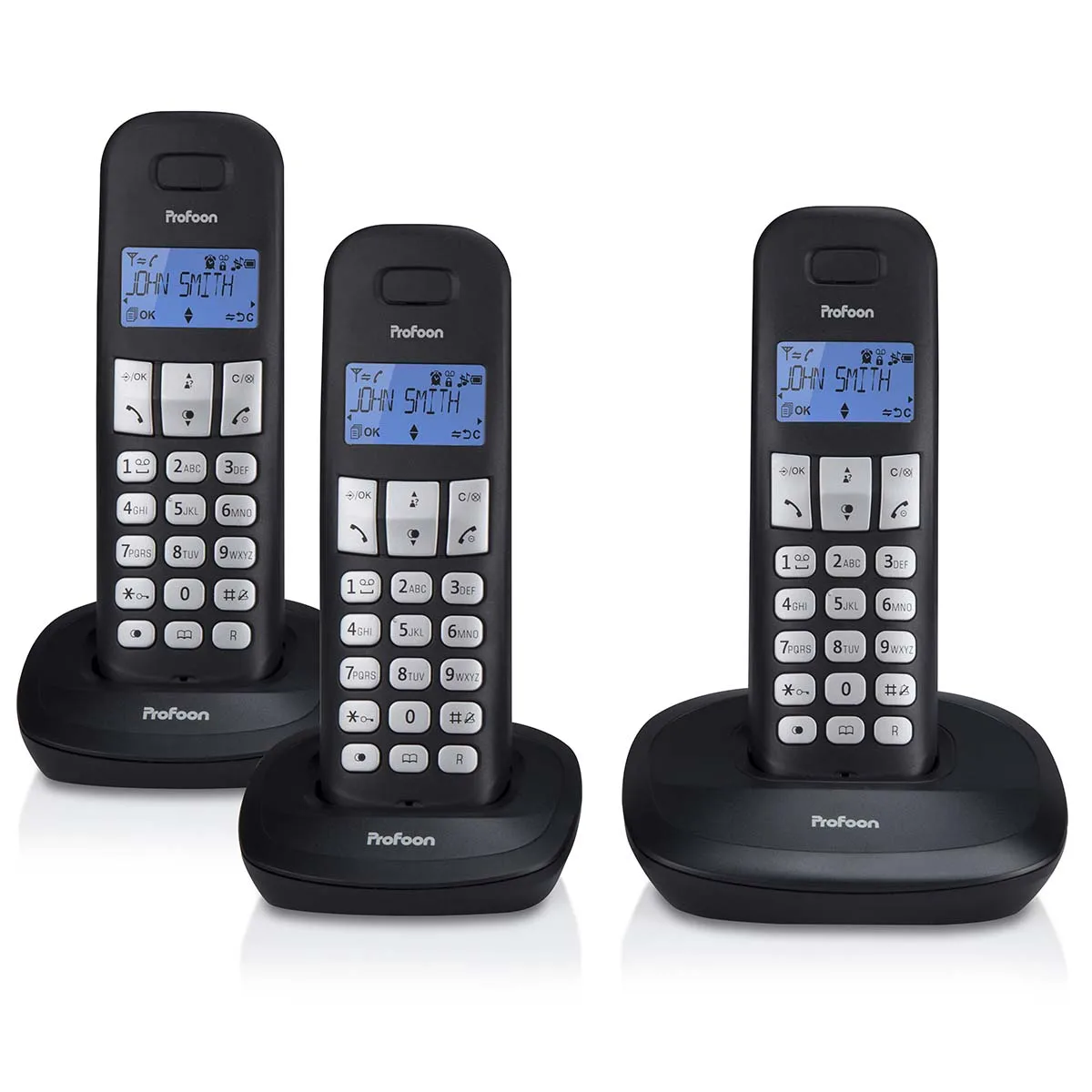 Dect pdx-1130 phone with 3 terminals Black