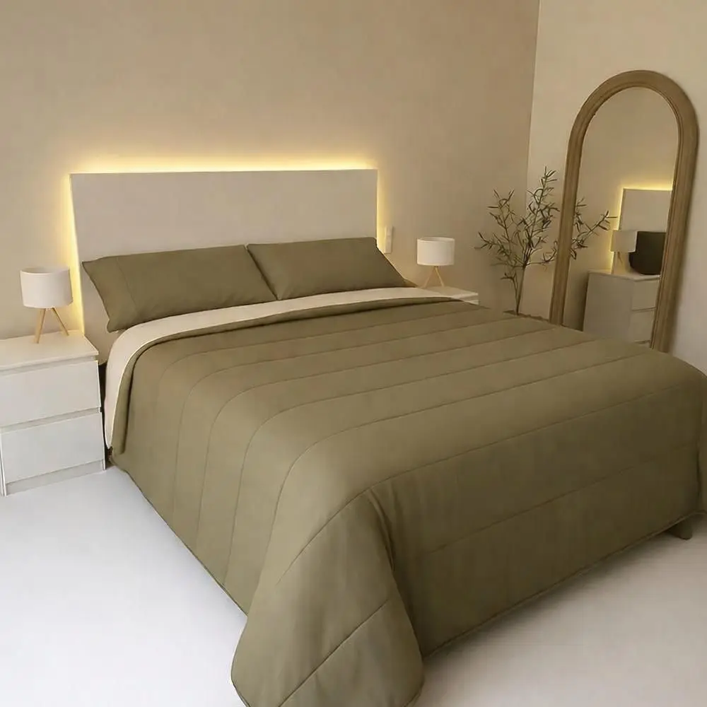 OSPATEX Edredón Nórdico Bicolor Reversible color Verde Kaki / Beig Tacto Seda cama 90,105,135,150. Relleno Fibra 350 gr/m2 Fabricado en España