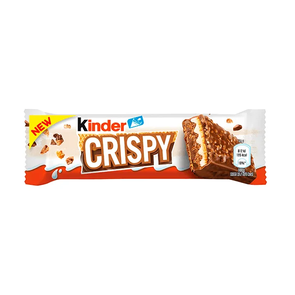 Kinder Crispy - 14 paquetes de 34 gr - Barritas crujientes de oblea rellena de crema de leche y avellanas, cubierta de chocolate