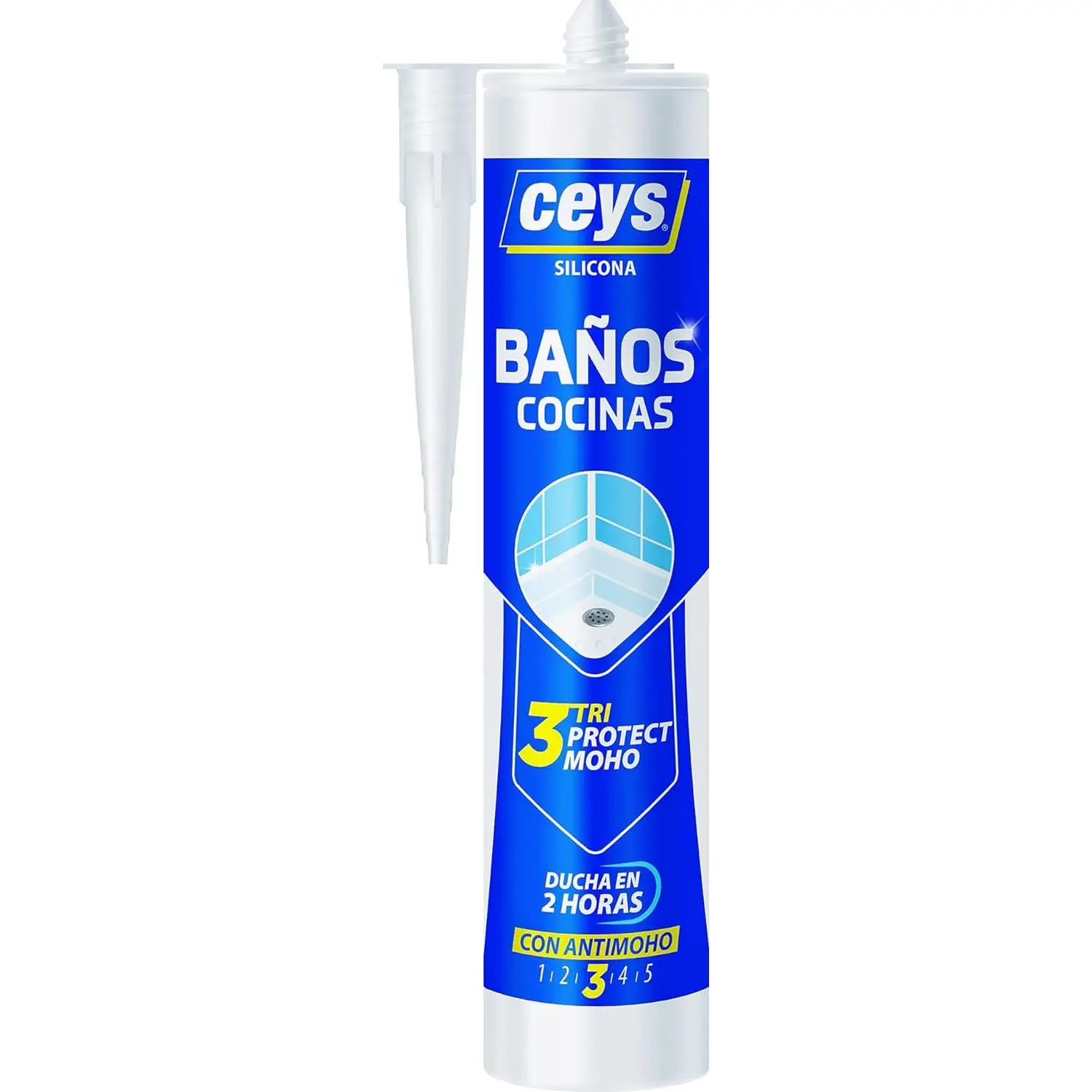 Tubo Silicona Ceys TriProtect anti Moho especial baños y cocinas en blanca o transparente 280ml