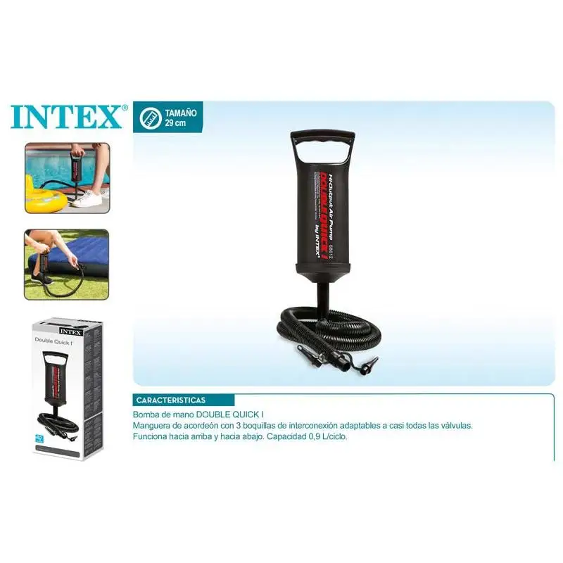 Intex inflador de Mano doble quick I 29cm Bomba de mano grande 3boquillas para cualquier tipo de inflable verano gran calidad