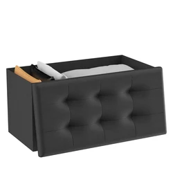 T-Lovendo Foldable Storage Ottoman 38x76x38cm in Linen Appearance, 300kg Load Capacity, Ideal for Bedroom, Living Room, and Versatile Seating and Storage Solution.