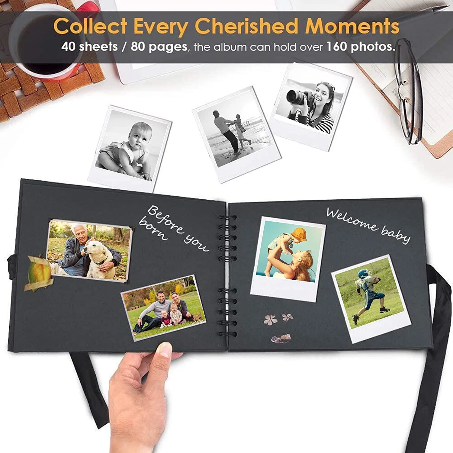 ألبوم صور سجل القصاصات الحلزوني، مجموعة ألبوم قصاصات DIY مكونة من 80 صفحة سوداء مع ورقتين وملصقات زاوية وملصقات تزيين و12 علامات ملونة لذكرى الزفاف وأعياد الميلاد وعيد الميلاد وعيد الميلاد وعيد الميلاد #5