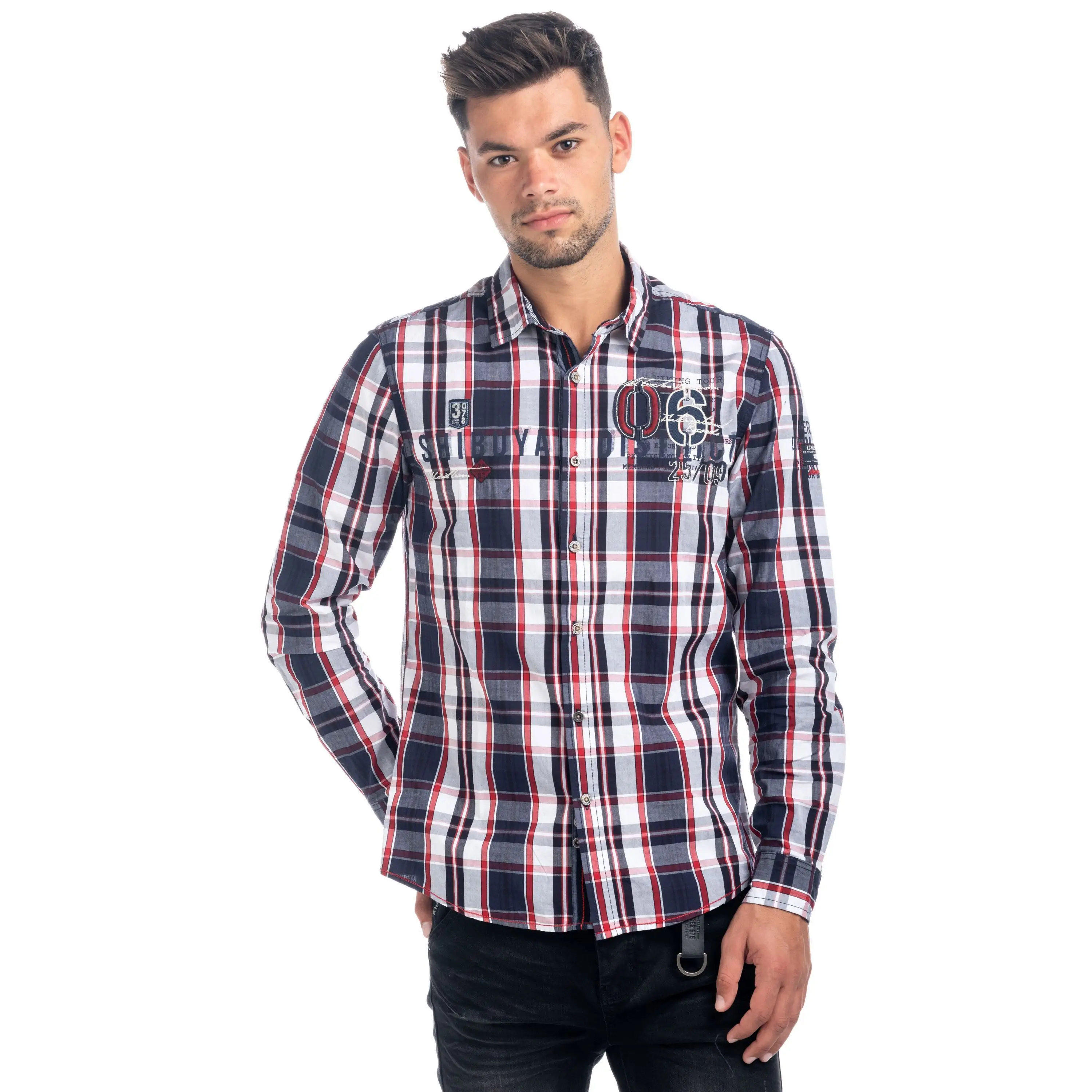 Koroshi Camisa Cuadros Manga Larga Hombre Bordados – Koroshi 1821CL51