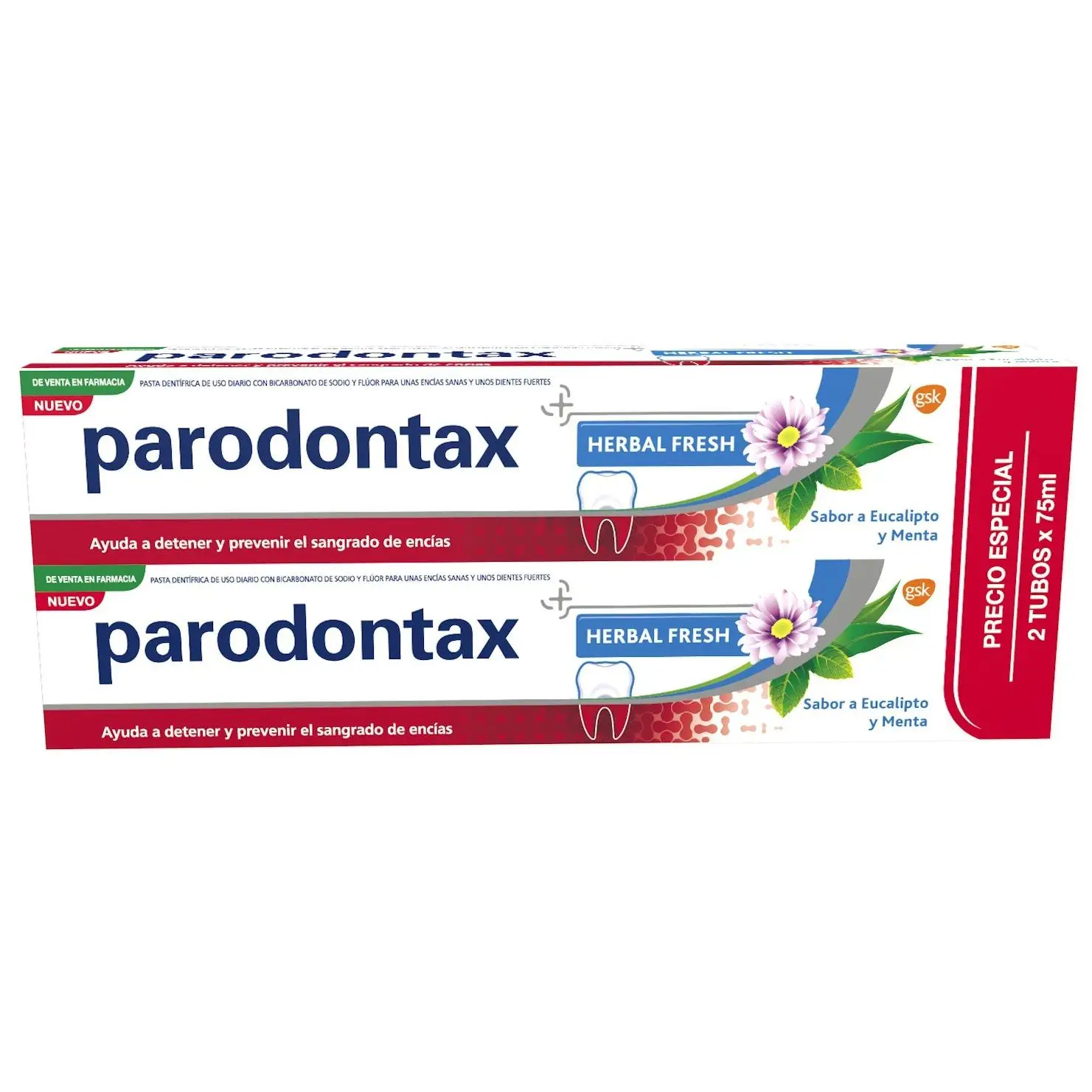 Parodontax Herbal Fresh - Pasta Dental con Bicarbonato Sódico y Flúor, 2 x 75 ml